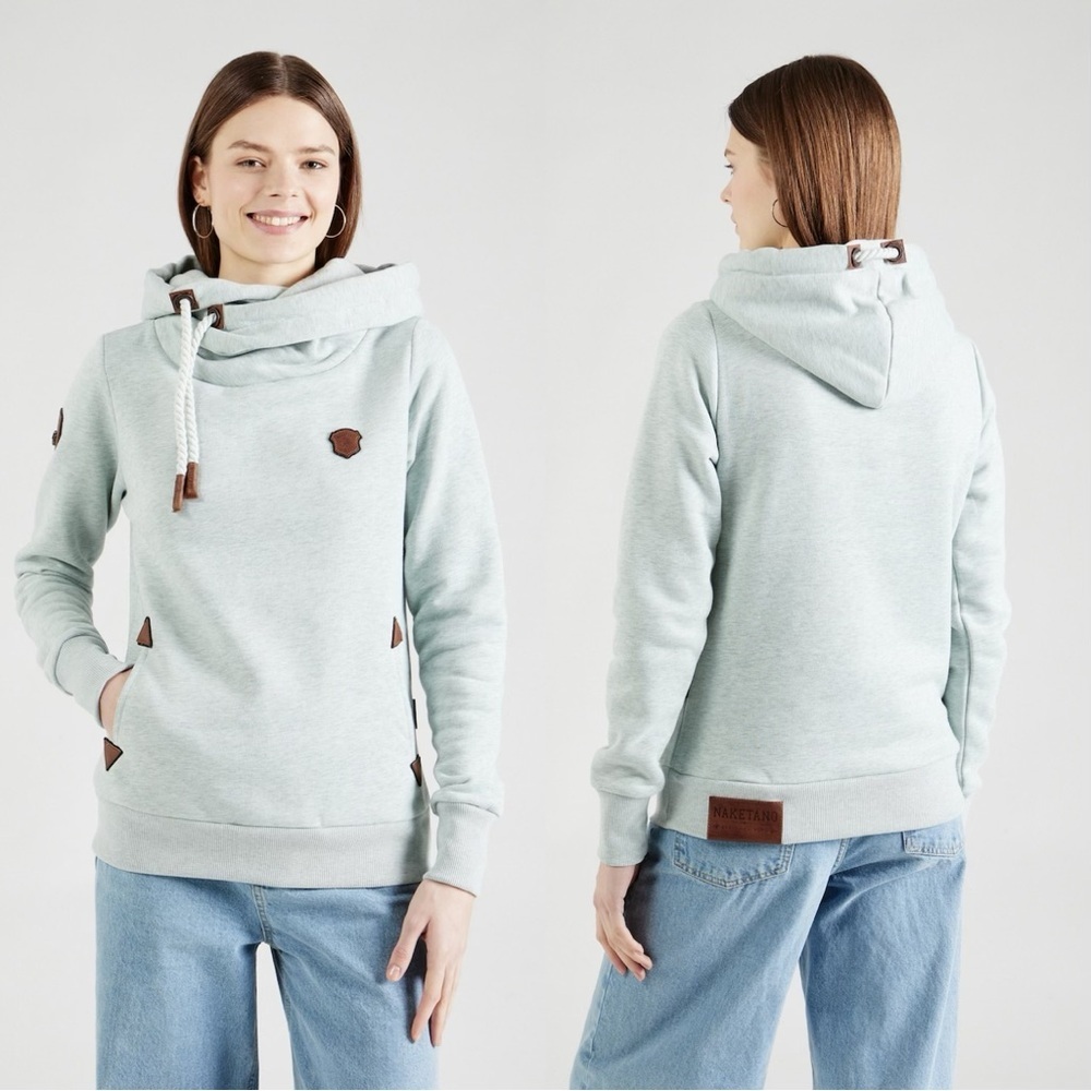 Naketano Darth Cowl Neck Hooded Sweatshirt Longsleeve in Light Green Mint M
